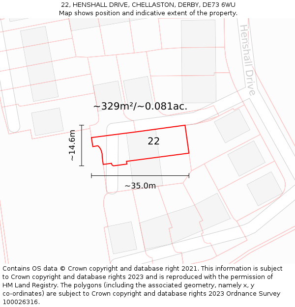 22, HENSHALL DRIVE, CHELLASTON, DERBY, DE73 6WU: Plot and title map