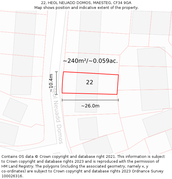 22, HEOL NEUADD DOMOS, MAESTEG, CF34 9GA: Plot and title map