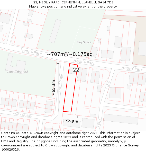 22, HEOL Y PARC, CEFNEITHIN, LLANELLI, SA14 7DE: Plot and title map