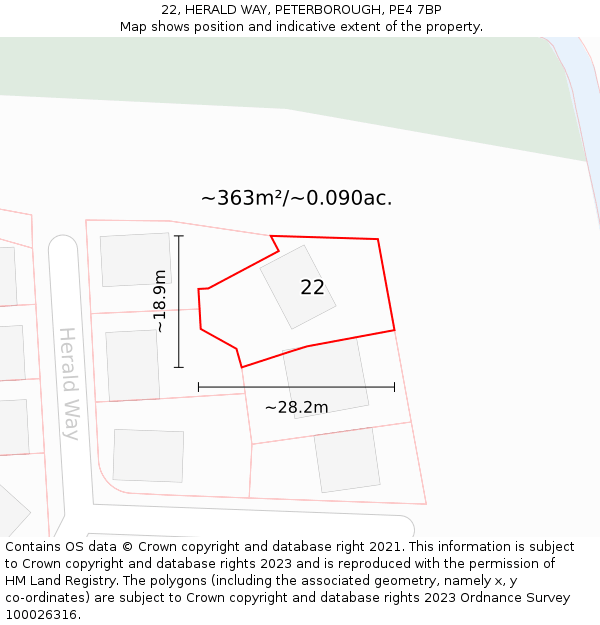 22, HERALD WAY, PETERBOROUGH, PE4 7BP: Plot and title map