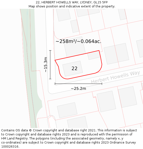 22, HERBERT HOWELLS WAY, LYDNEY, GL15 5FP: Plot and title map