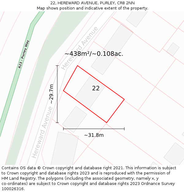 22, HEREWARD AVENUE, PURLEY, CR8 2NN: Plot and title map