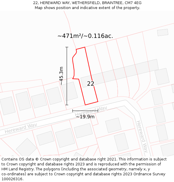 22, HEREWARD WAY, WETHERSFIELD, BRAINTREE, CM7 4EG: Plot and title map