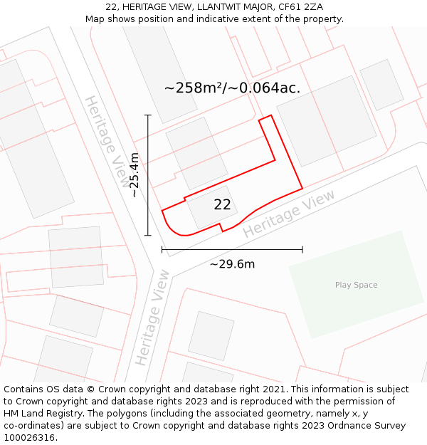 22, HERITAGE VIEW, LLANTWIT MAJOR, CF61 2ZA: Plot and title map