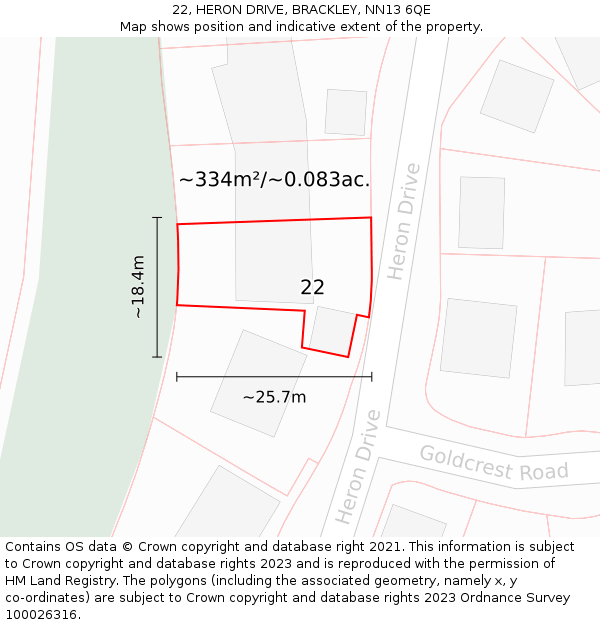22, HERON DRIVE, BRACKLEY, NN13 6QE: Plot and title map
