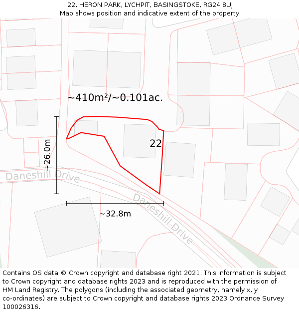 22, HERON PARK, LYCHPIT, BASINGSTOKE, RG24 8UJ: Plot and title map