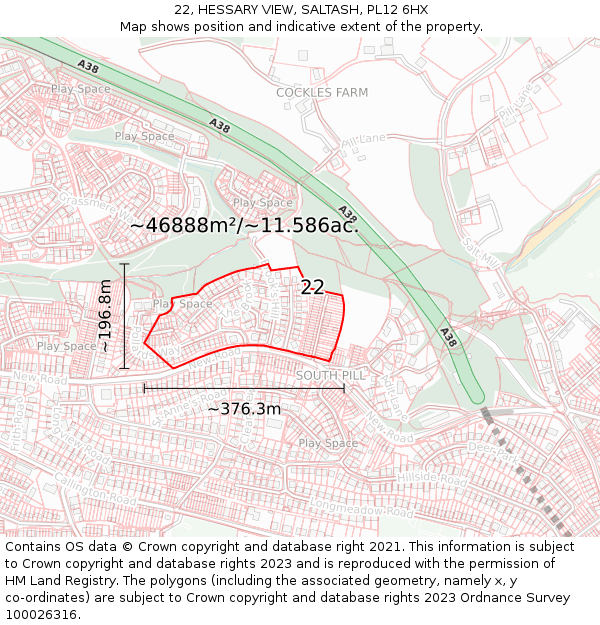 22, HESSARY VIEW, SALTASH, PL12 6HX: Plot and title map