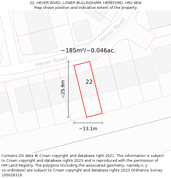 22, HEVER ROAD, LOWER BULLINGHAM, HEREFORD, HR2 6EW: Plot and title map