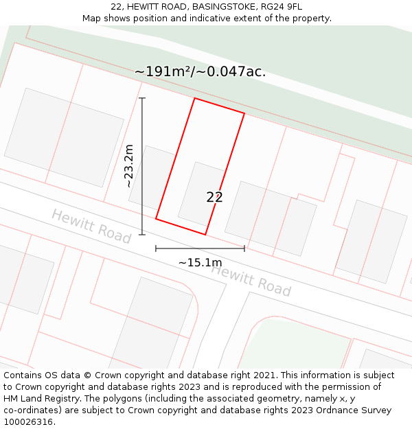 22, HEWITT ROAD, BASINGSTOKE, RG24 9FL: Plot and title map