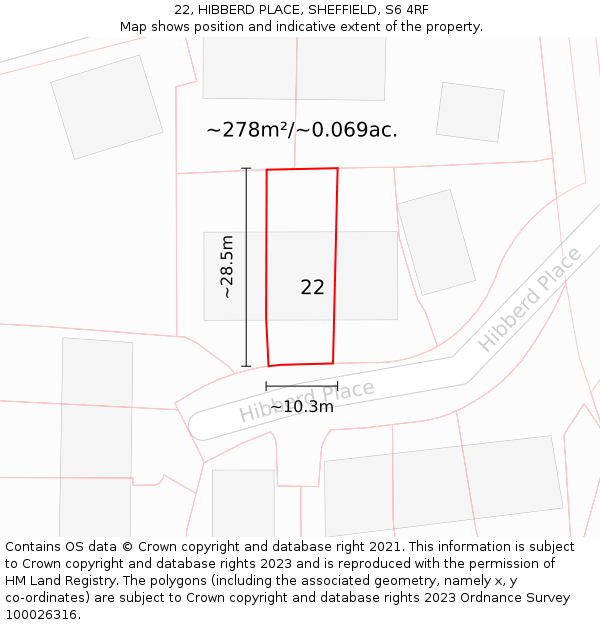 22, HIBBERD PLACE, SHEFFIELD, S6 4RF: Plot and title map