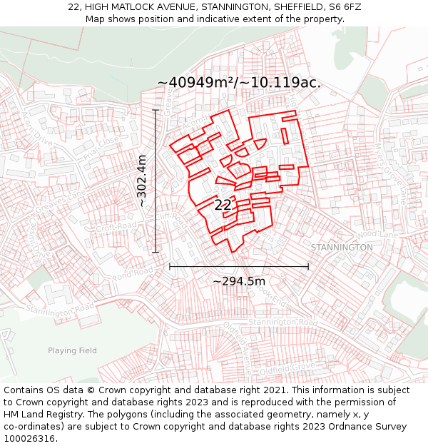 22, HIGH MATLOCK AVENUE, STANNINGTON, SHEFFIELD, S6 6FZ: Plot and title map