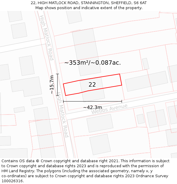 22, HIGH MATLOCK ROAD, STANNINGTON, SHEFFIELD, S6 6AT: Plot and title map