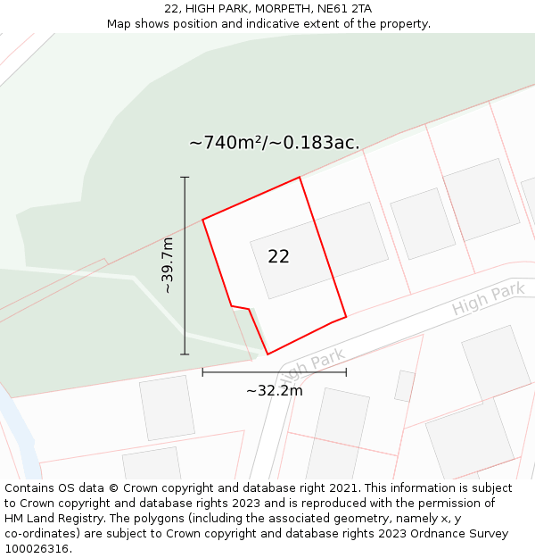 22, HIGH PARK, MORPETH, NE61 2TA: Plot and title map