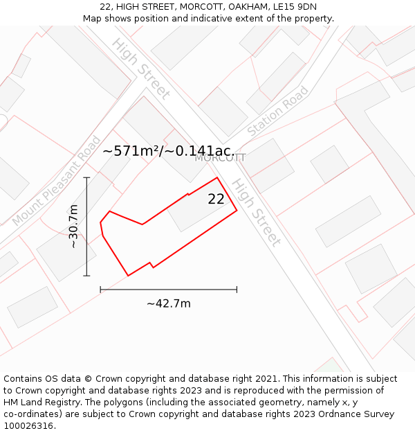 22, HIGH STREET, MORCOTT, OAKHAM, LE15 9DN: Plot and title map