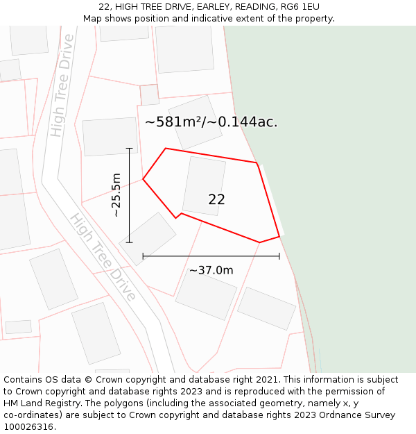 22, HIGH TREE DRIVE, EARLEY, READING, RG6 1EU: Plot and title map