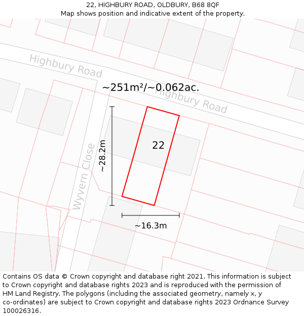 22, HIGHBURY ROAD, OLDBURY, B68 8QF: Plot and title map