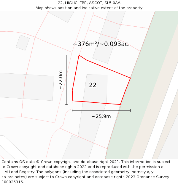 22, HIGHCLERE, ASCOT, SL5 0AA: Plot and title map