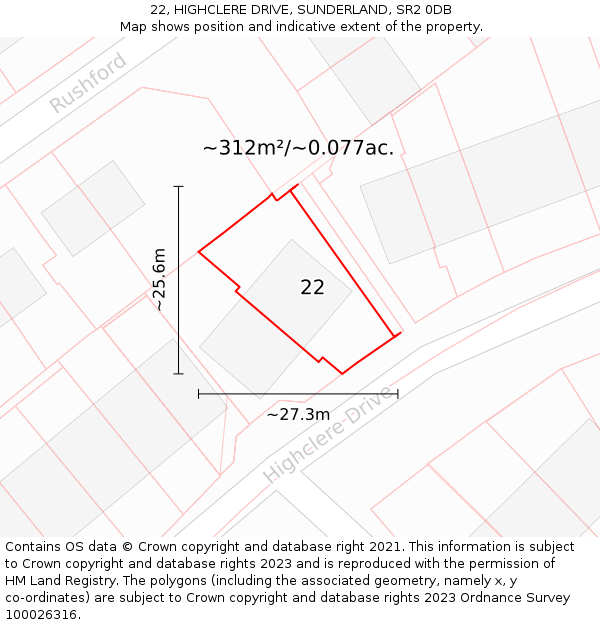 22, HIGHCLERE DRIVE, SUNDERLAND, SR2 0DB: Plot and title map