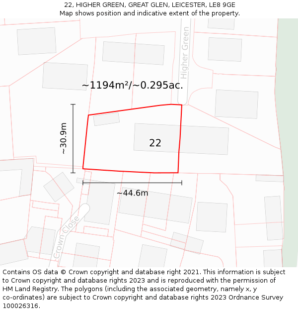22, HIGHER GREEN, GREAT GLEN, LEICESTER, LE8 9GE: Plot and title map