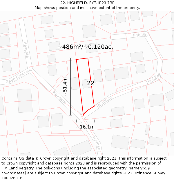 22, HIGHFIELD, EYE, IP23 7BP: Plot and title map