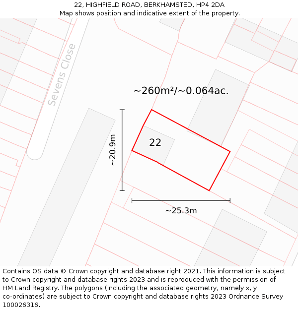 22, HIGHFIELD ROAD, BERKHAMSTED, HP4 2DA: Plot and title map