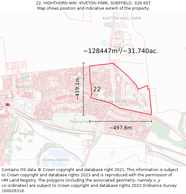 22, HIGHTHORN WAY, KIVETON PARK, SHEFFIELD, S26 6ST: Plot and title map