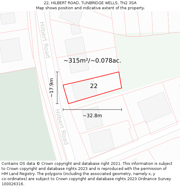 22, HILBERT ROAD, TUNBRIDGE WELLS, TN2 3SA: Plot and title map