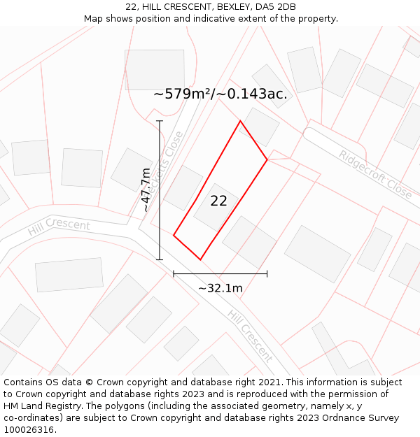 22, HILL CRESCENT, BEXLEY, DA5 2DB: Plot and title map