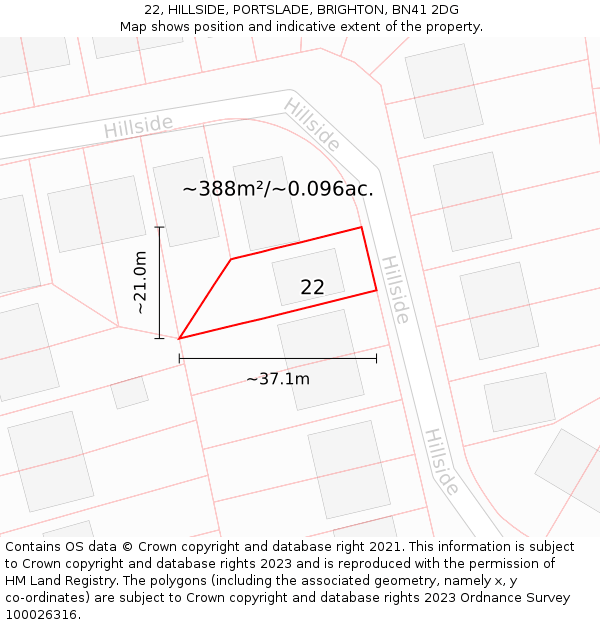 22, HILLSIDE, PORTSLADE, BRIGHTON, BN41 2DG: Plot and title map