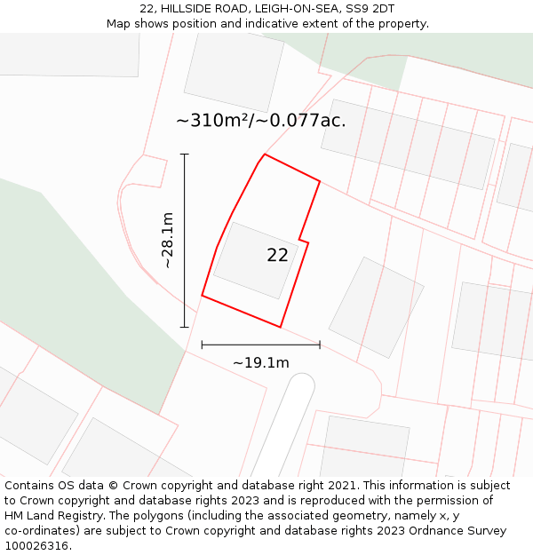 22, HILLSIDE ROAD, LEIGH-ON-SEA, SS9 2DT: Plot and title map