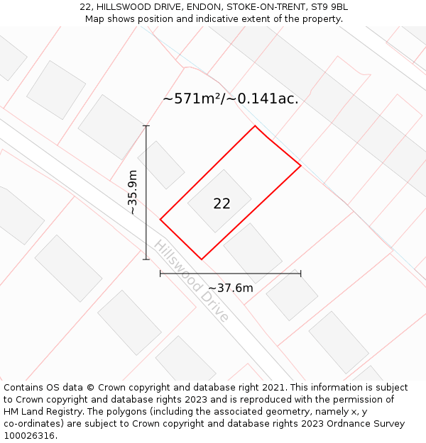 22, HILLSWOOD DRIVE, ENDON, STOKE-ON-TRENT, ST9 9BL: Plot and title map