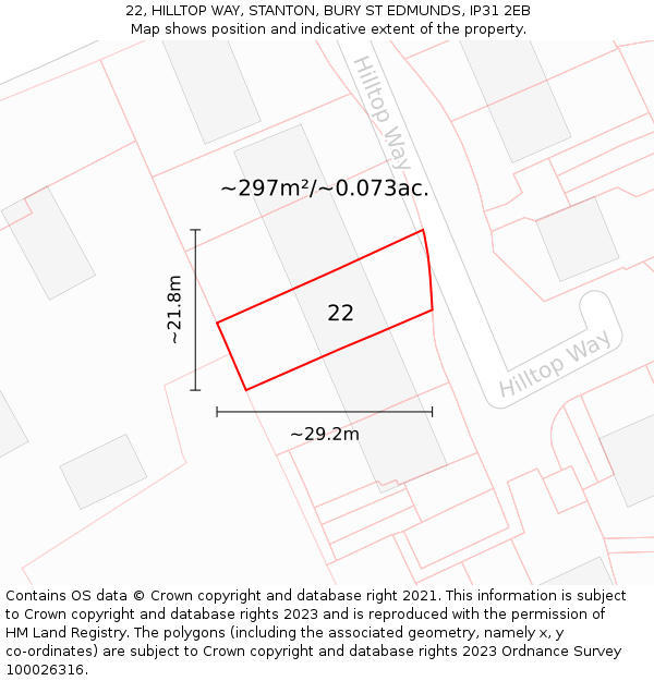 22, HILLTOP WAY, STANTON, BURY ST EDMUNDS, IP31 2EB: Plot and title map