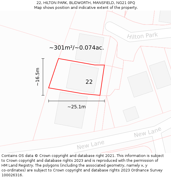 22, HILTON PARK, BLIDWORTH, MANSFIELD, NG21 0PQ: Plot and title map