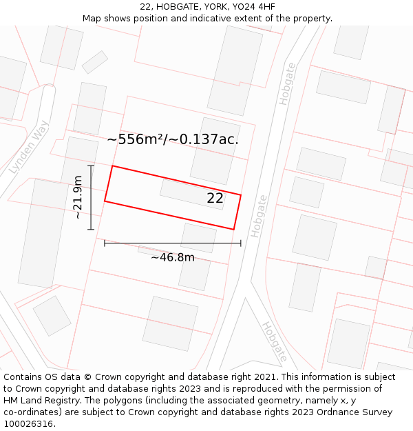 22, HOBGATE, YORK, YO24 4HF: Plot and title map