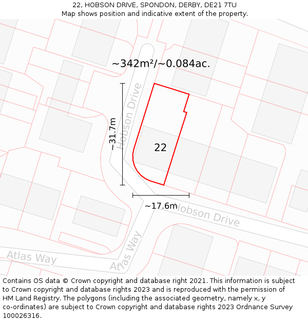 22, HOBSON DRIVE, SPONDON, DERBY, DE21 7TU: Plot and title map