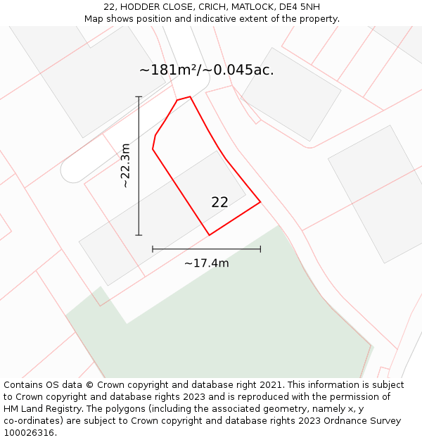 22, HODDER CLOSE, CRICH, MATLOCK, DE4 5NH: Plot and title map