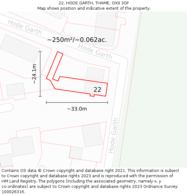 22, HODE GARTH, THAME, OX9 3GF: Plot and title map
