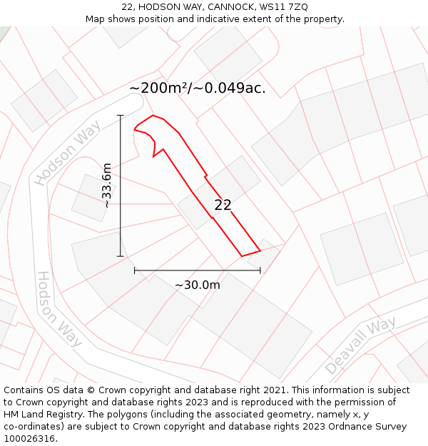 22, HODSON WAY, CANNOCK, WS11 7ZQ: Plot and title map