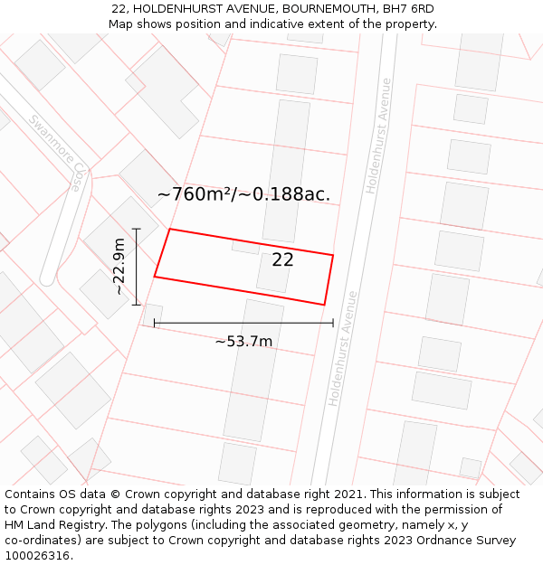 22, HOLDENHURST AVENUE, BOURNEMOUTH, BH7 6RD: Plot and title map