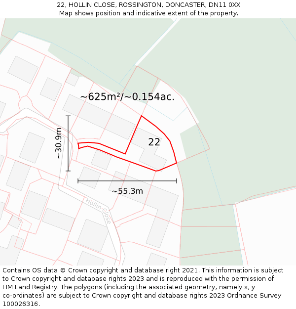 22, HOLLIN CLOSE, ROSSINGTON, DONCASTER, DN11 0XX: Plot and title map