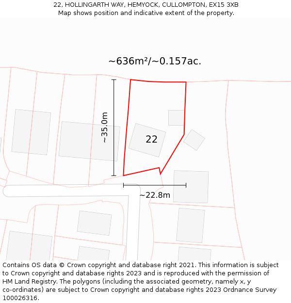 22, HOLLINGARTH WAY, HEMYOCK, CULLOMPTON, EX15 3XB: Plot and title map