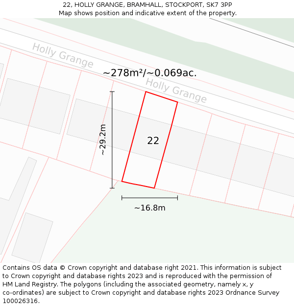 22, HOLLY GRANGE, BRAMHALL, STOCKPORT, SK7 3PP: Plot and title map