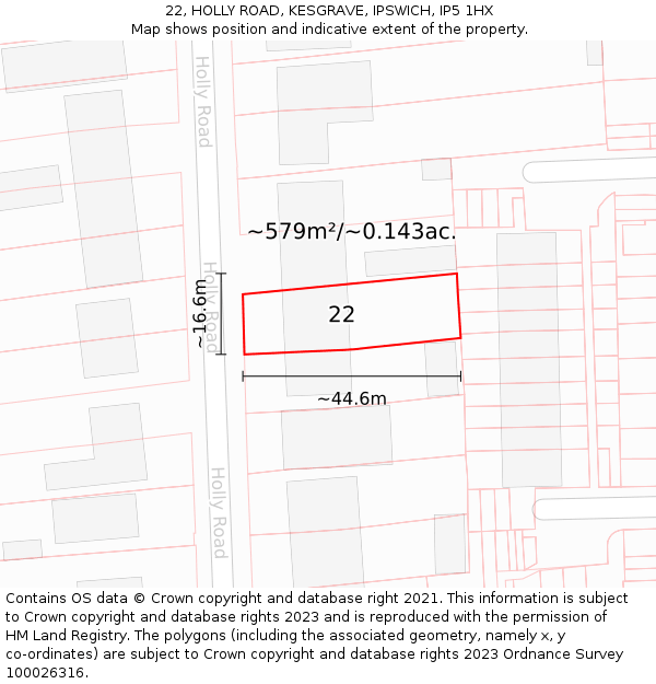 22, HOLLY ROAD, KESGRAVE, IPSWICH, IP5 1HX: Plot and title map