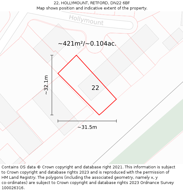 22, HOLLYMOUNT, RETFORD, DN22 6BF: Plot and title map