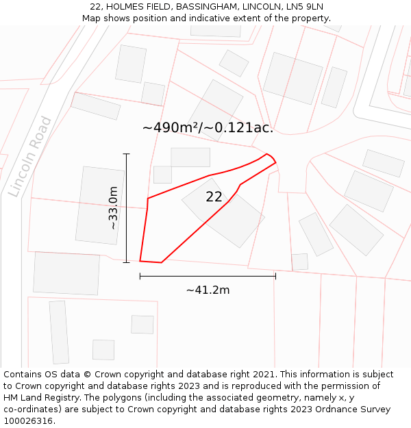 22, HOLMES FIELD, BASSINGHAM, LINCOLN, LN5 9LN: Plot and title map