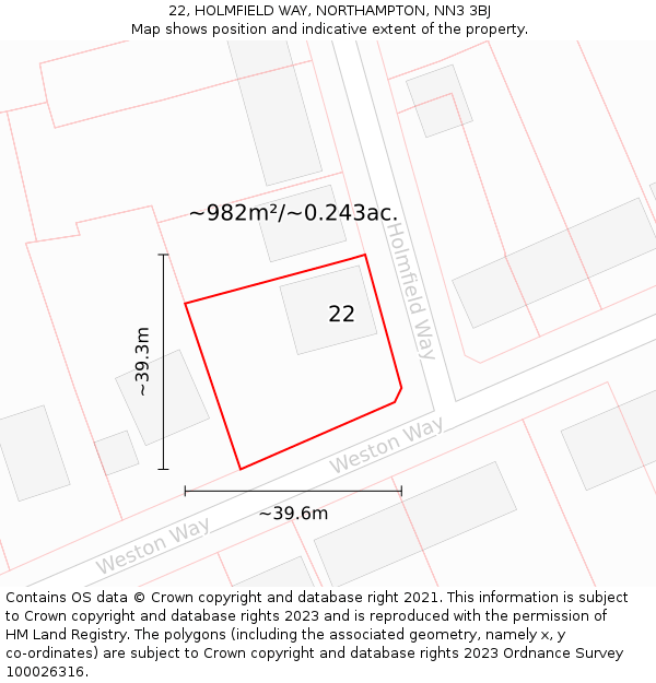 22, HOLMFIELD WAY, NORTHAMPTON, NN3 3BJ: Plot and title map