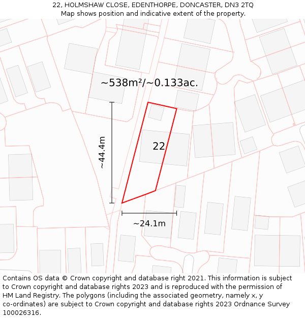 22, HOLMSHAW CLOSE, EDENTHORPE, DONCASTER, DN3 2TQ: Plot and title map