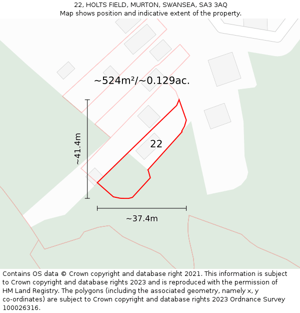 22, HOLTS FIELD, MURTON, SWANSEA, SA3 3AQ: Plot and title map