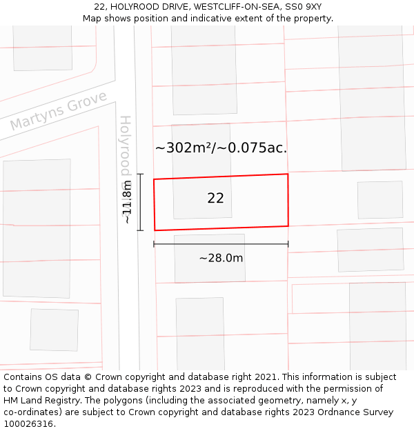 22, HOLYROOD DRIVE, WESTCLIFF-ON-SEA, SS0 9XY: Plot and title map