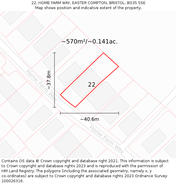 22, HOME FARM WAY, EASTER COMPTON, BRISTOL, BS35 5SE: Plot and title map